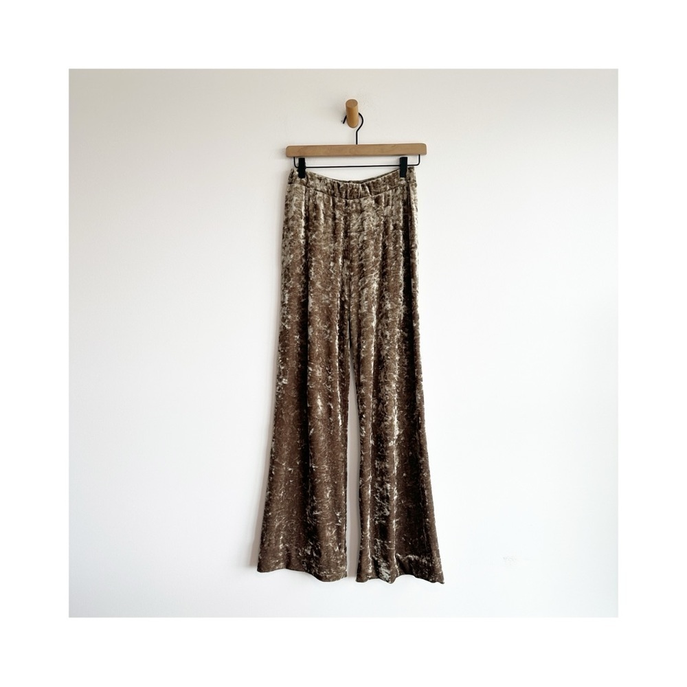 Issey Miyake Velvet Wide Leg Pants Elastic Waist Khaki Golden Tan Women's Medium